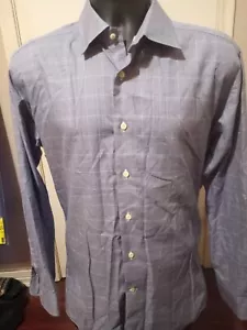David Donahue Dress Shirt 17 34/35 (2XL) Trim Fit Blue LS Cotton Mens Business - Picture 1 of 12