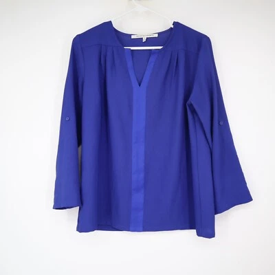 Camisa blusa de mujer Collective Concepts manga 3/4 cuello en V talla pequeña azul Foto 1 de 4