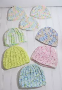 Knitted Baby Hats Multi-color Lot Of 8, 3 Newborn size, 5 Baby Size 3-6 Months - Picture 1 of 15