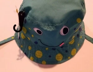 Infant Gold Bug Brand Blue Green Sun Hat Chin Strap Size 0-6 M - Picture 1 of 7