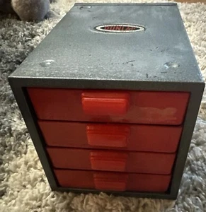Vintage Small Gray and Red Dunlap Parts Tool Metal 4 Drawer Cabinet Chest Box - Picture 1 of 15