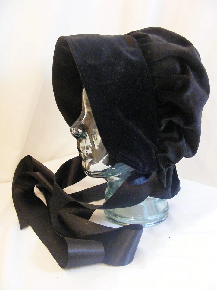 adult ladies  black VELVET regency VICTORIAN EDWARDIAN BONNET HAT FANCYDRESS  — 第 1/2 张图片
