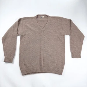 Vintage 100% Alpaca Wool Brown V Neck Knit Sweater Made in Peru L - Picture 1 of 11