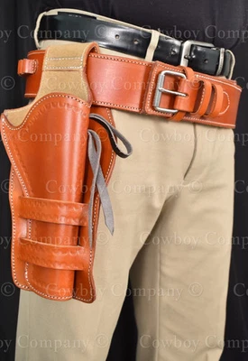Single Side Western  Leather Gun Holster Belt Revolver Pistol Tooled  - Image 1 of 4