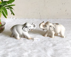 Vintage Elephant Wild Animal Ceramic Figurine Statue Home Retro Decor 2Pc C517 - Picture 1 of 8