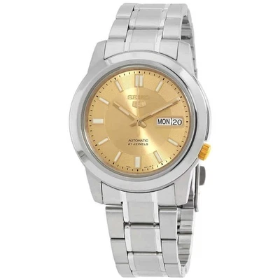 Seiko 5 Automatic Golden Dial Day/Date Stainless Steel SNKK13K1 30M Mens Watch - image 1 of 4
