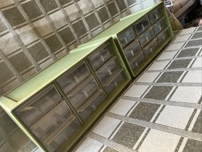 VTG Rare Set AKRO-MILS Storage Organizer Boxes Olive 🫒 Green 10-109 w/DIVIDERs - Image 1 of 4