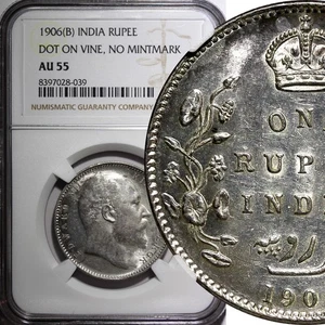 India-British Edward VII Silver 1906 (B) Rupee Toned NGC AU55 Dot KM# 508 (39) - Picture 1 of 5