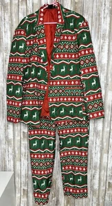 Men's Christmas Suit Blazer Jacket Size XL Green Santa Holiday Party - Picture 1 of 11