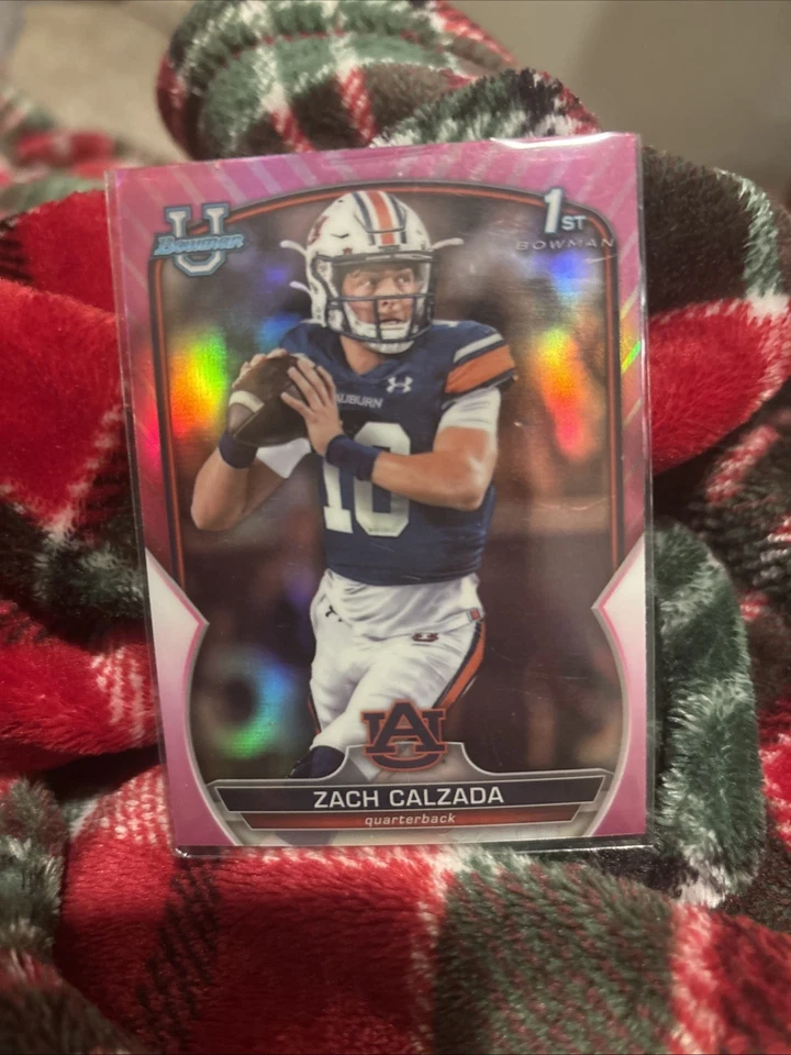 2022 Bowman University Chrome Pink Refractor #93 Zach Calzada - Auburn 1st - Image 1 of 1