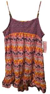 SWAK Floral Summer Sundress Spaghetti Straps Purple Wood Bead Accents Size 16 - Picture 1 of 4