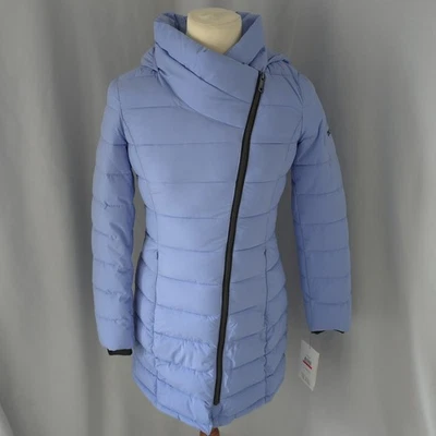 DKNY Long Full Zip Puffer Coat Size Small Light Blue Designer Outdoors Walking  - Image 1 of 4