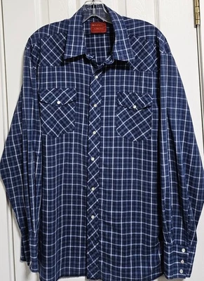 Camisa Rustler X-Long Tails Para Hombres Azul A Cuadros Perla A Presión Cuna/Poliéster Manga Larga Foto 1 de 3