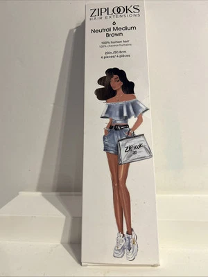 Extensiones de Cabello ZIPLOOKS, 100% Cabello Humano #6 NEUTRO MEDIANO MARRÓN 20 PULGADAS NUEVO EN CAJA Foto 1 de 4