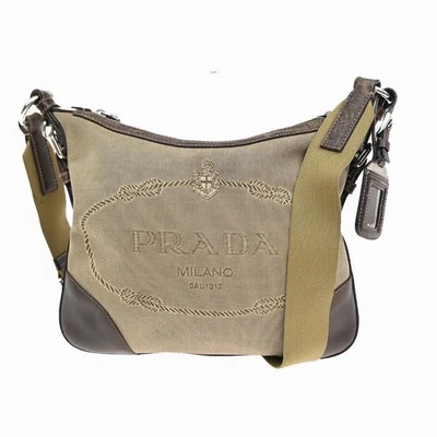Bolso Bandolera Prada Logo Jacquard Lona Cuero Marrón 33FC058 Foto 1 de 4
