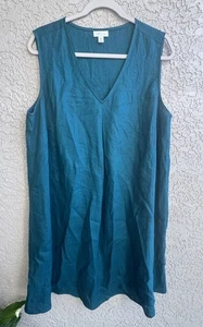 Vestido para mujer J. Jill verde azulado sin mangas de lino línea A bolsillos talla 1X - Imagen 1 de 7