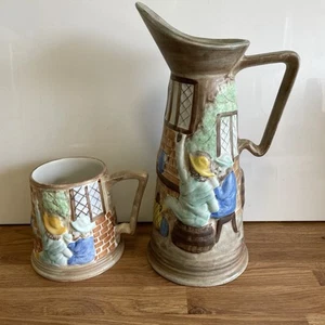 Vintage H J Wood Ltd Burslem Hand Painted Jug/ Pitcher & Tankard - Pub Scene - Picture 1 of 12