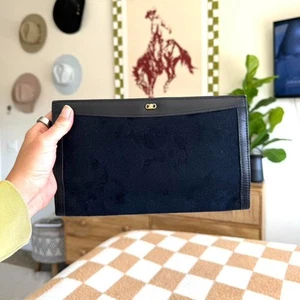 HERREN AMERICAN VINTAGE MARINEBLAU SAMT CLUTCH GELDBÖRSE GOLD HARDWARE - Bild 1 von 6