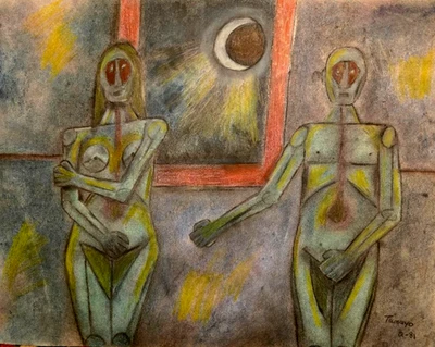 Tamayo 1981, Rufino. " Pareja bajo la luna" pintura original firmada certificado de autenticidad  Foto 1 de 3