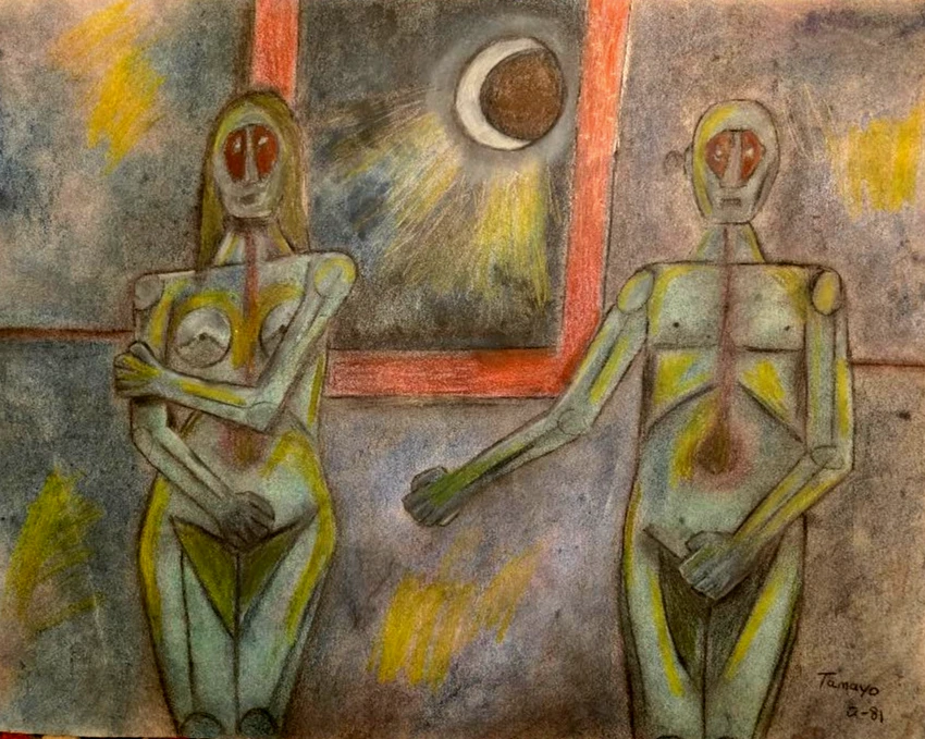 Tamayo 1981, Rufino. " Pareja bajo la luna" pintura original firmada certificado de autenticidad  Foto 1 de 3