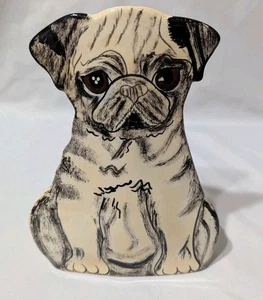 Handgefertigte Hunde von Nina Lyman Knospe Vase ~ Keramik Mops Hund Blumen Pflanzgefäß Halter ~ 8" - Bild 1 von 6