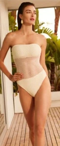 Robin Piccone One-Piece Womens Swimsuit Size 2 Pua Bandeau Beige NEW - Picture 1 of 8