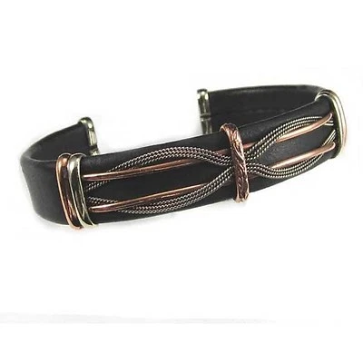Pulsera brazalete unisex artesanal para hombre mujer cuero cobre latón #206 Foto 1 de 2