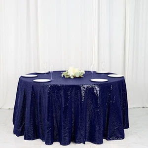 NAVY BLUE Sequined 120" ROUND TABLECLOTH Designer Wedding Party Catering Linens - Picture 1 of 10