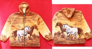 Fleece Jacke Pferd braun Kapuze M-L-XL-XXL-2XL Teddy-Futter Western Cowboy Biker - Bild 1 von 3