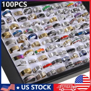 100pcs Mixed Rings Wholesale Lot Bulk Finger Band Rings for Men Women Jewelry - Picture 1 of 5