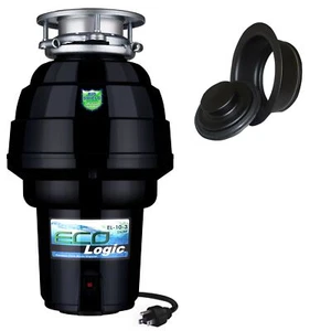 Eco Logic 1.25 HP Kitchen Garbage Disposal with Black Sink Flange and Stopper - Picture 1 of 8