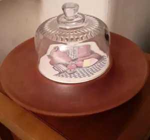 Vintage Wood Cheese Board Display With Glass Cloche Dome & Tile, Farmhouse Style - Picture 1 of 15