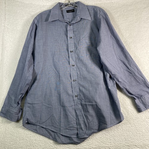 Camicia abito vintage CHRISTIAN DIOR blu a quadretti manica lunga taglia 16 32 33