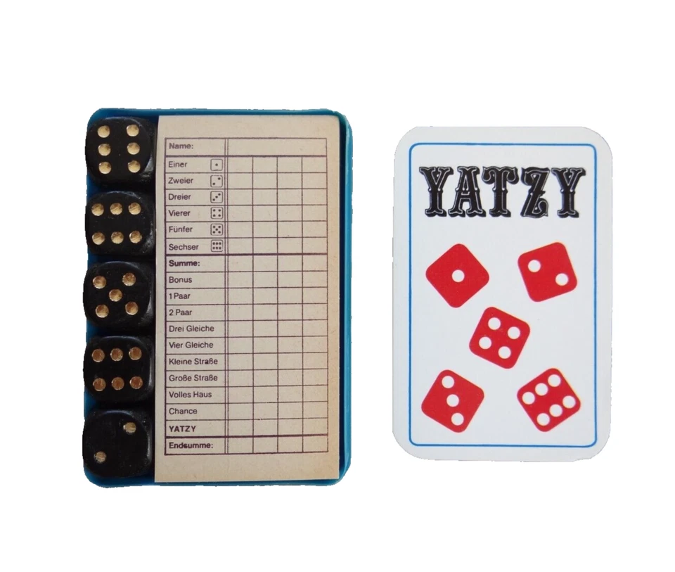 Yatzy Mini Reise Kartenspiel Altes Karten Taschen Spiel Würfelspiel Set 80er NEU - Bild 1 von 1