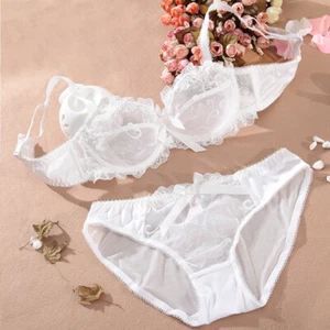 See Through Women Bras Set Lace Sexy Lingerie Underwear Unlined Brassiere briefs - Picture 1 of 36