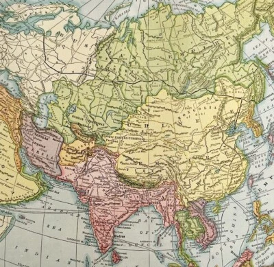 Asia Map Lithograph 1909 Hammond Russia India Arabia Art Print LGADMap - Image 1 of 2