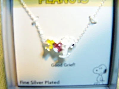 Peanuts Snoopy & Woodstock FINE Silver Plated Heart Necklace-NWT - Imagem 1 de 4