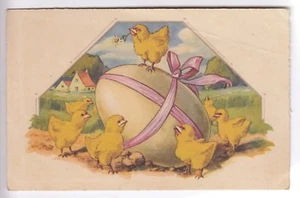 CPA ANIMAL FANTAISIE - POUSSIN JOYEUSES PAQUES EASTER OEUF RUBAN 1925 ~C59 - Imagen 1 de 2