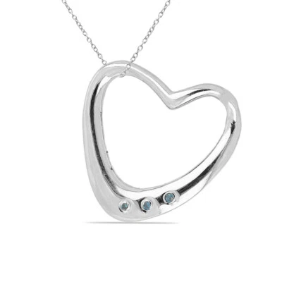 Nobile 0,03 Carati Blu Diamante Ciondolo Cuore 925 Argento Cuore Collier Collana - Immagine 1 di 4