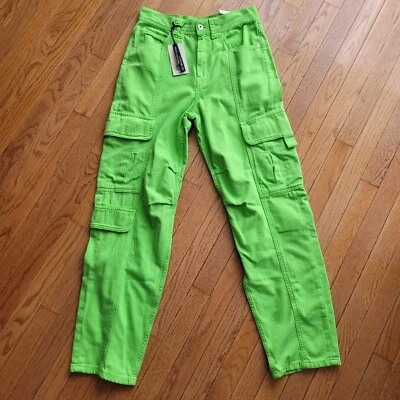 River Island High Rise Cargo Jean In Bright Green Women's Size 12R - Image 1 of 4