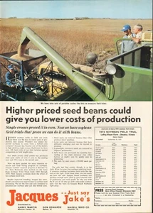 1973 XLARGE Print Ad of Jacques Seed Co Soybean Field Trial w John Deere Combine - Picture 1 of 2