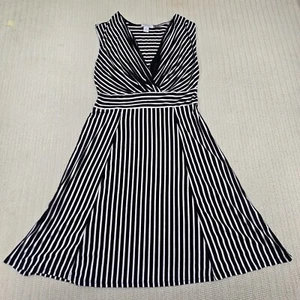 Vintage Dressbarn Sheath Dress Womens Size 6 Black White Striped V Neck USA Made - Picture 1 of 12