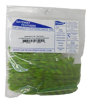 100 Pack Gateway Feathers 3" Right Wing: Parabolic Faux Barred Chartreuse - Image 1 of 3