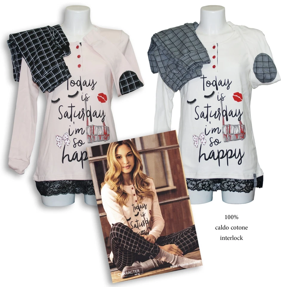 Pigiama donna ragazza caldo cotone INTERLOCK invernale serafino CHARACTER 980 - Imagen 1 de 1