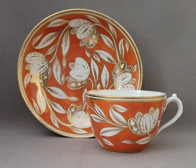 MILES MASON HAND PAINTED WHITE & GOLD FLOWERS PATTERN 198 CUP & SAUCER C1805-10 - Image 1 of 4