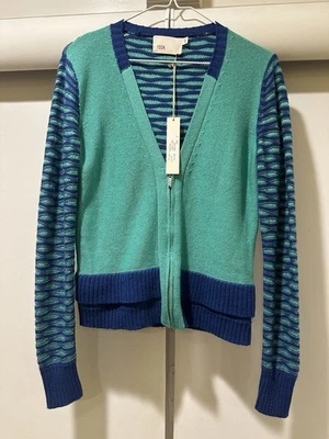 NUEVO CON ETIQUETAS YOON Anthropologie Pequeño Ligero Lana Cachemira Bloque de Color 1/2 Cremallera Cardi Foto 1 de 4