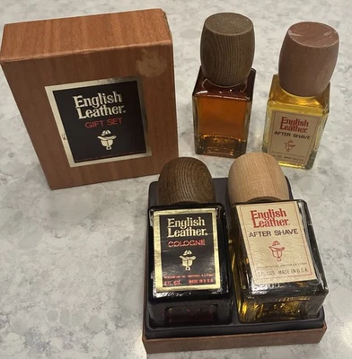 Juego de regalo de cuero inglés vintage de 2 oz cada colonia y después del afeitado hecho en EE. UU. Foto 1 de 2