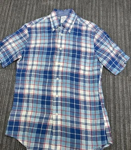 Brooks Brothers Regent Men’s Short Sleeve 100% Linen Blue Plaid Size Small - Picture 1 of 4