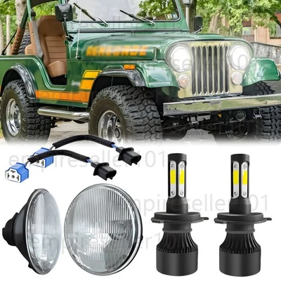 New Pair 7" inch Round LED Headlights Hi Lo Beam For Jeep CJ5 1959-1982 1983 - Image 1 of 4