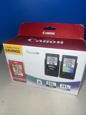 Genuine Canon PG-240XL Black CL-241XL Color Ink Cartridge W/Paper NEW SEALED - Image 1 of 4
